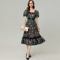 Vintage floral print A-line midi dress in botanical print — FV London