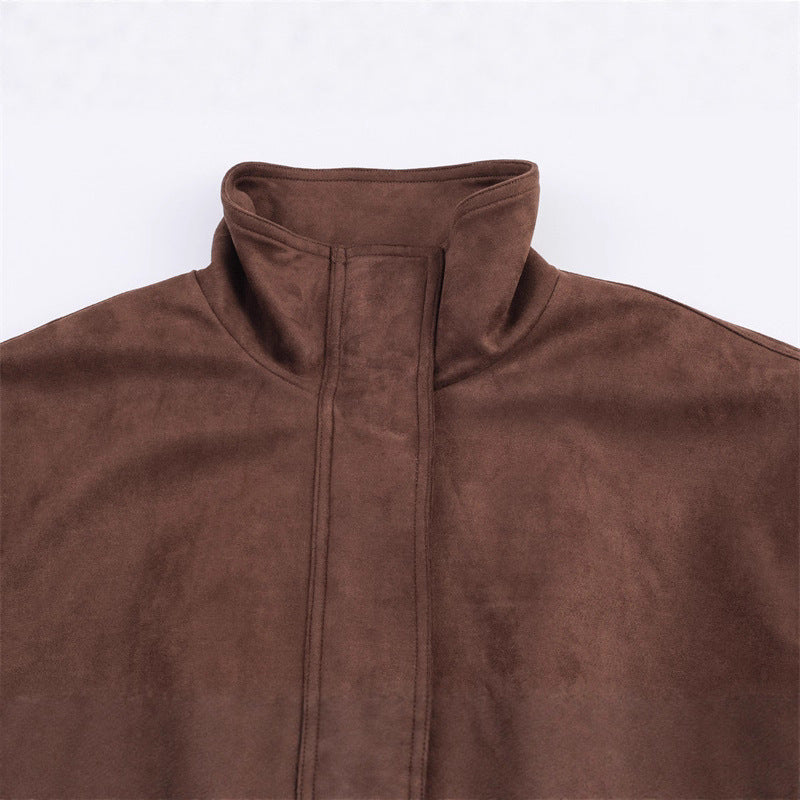 Women's suede effect jacket coat relaxed silhouette – back view