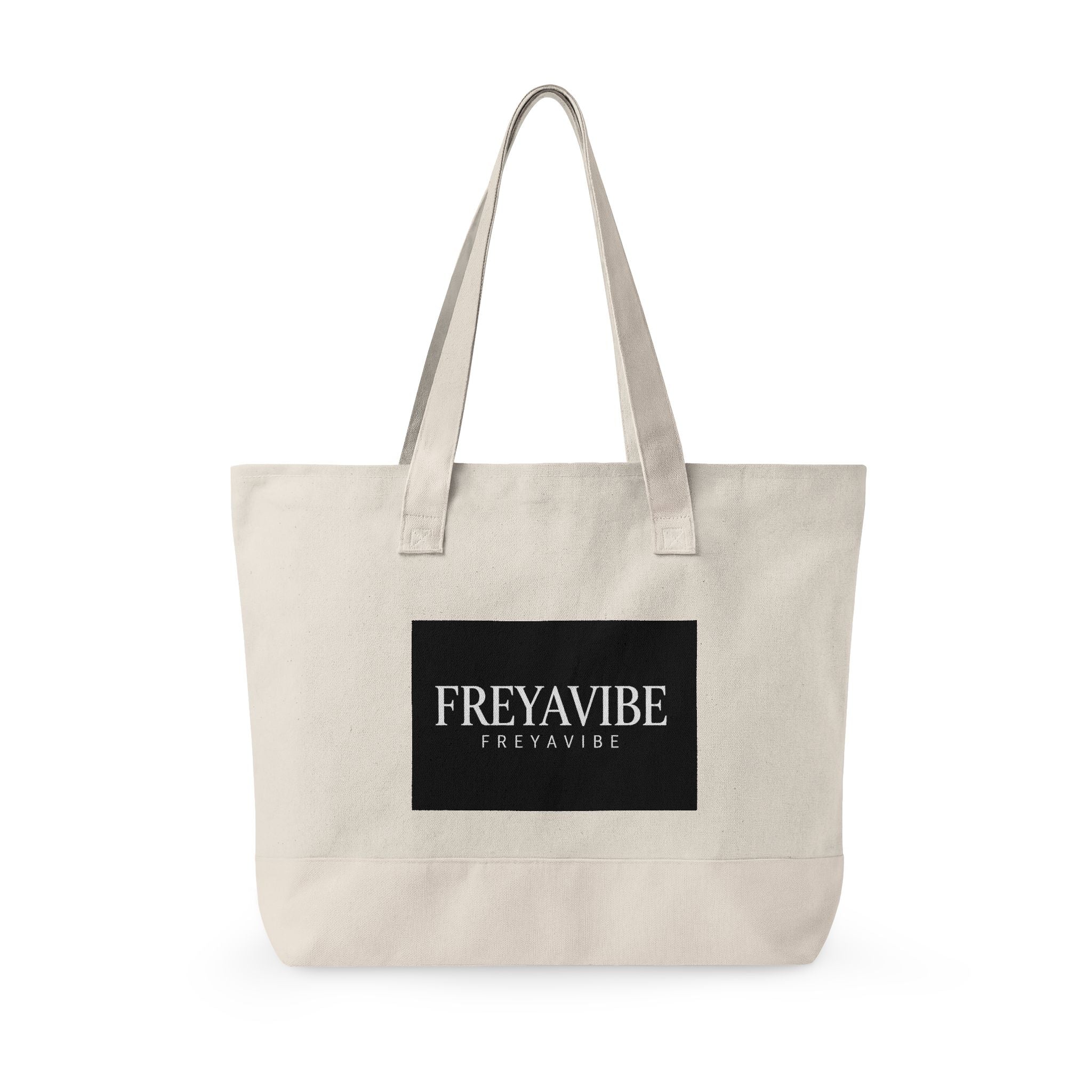 Canvas Tote Bag - 'FREYAVIBE' Logo Zippered Canvas Tote | Everyday Market Tote, Beach & Travel Bag