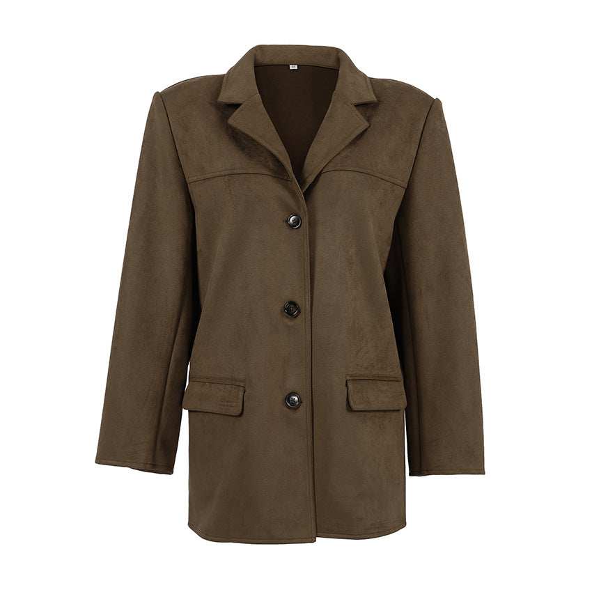 FV London brown suede effect lapel jacket – lifestyle shot