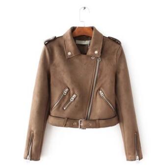 Faux suede zip jacket in beige – front view