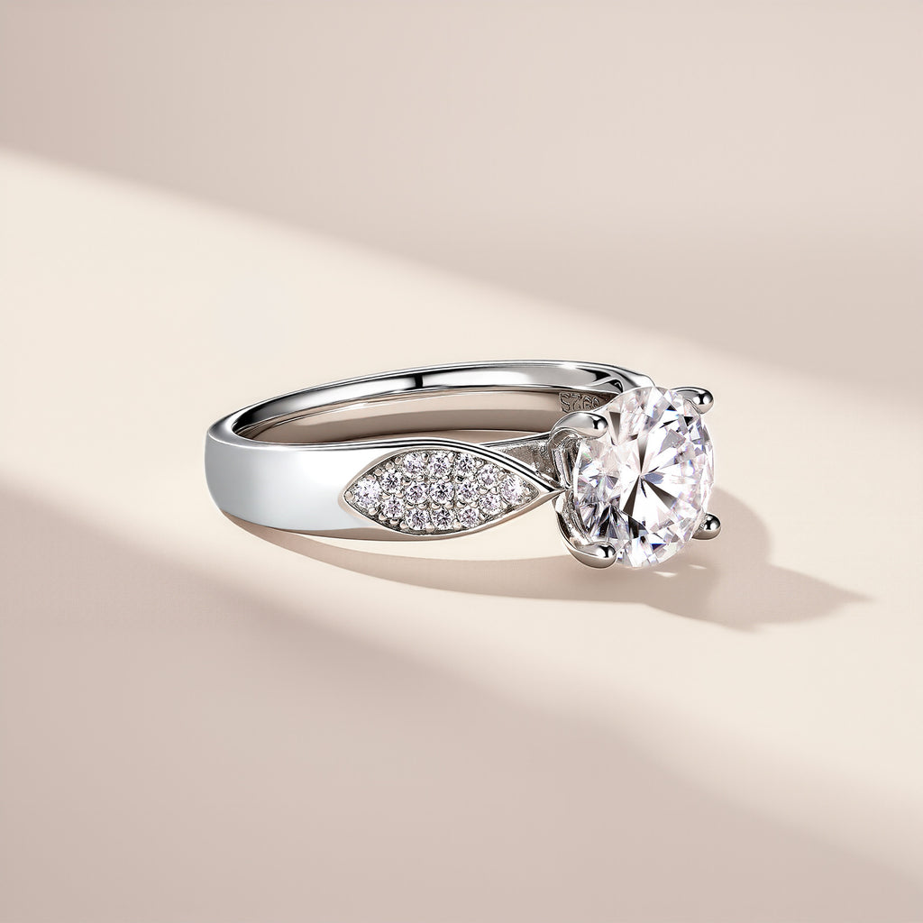 Leaf design moissanite ring gold and platinum options S925 silver micro pave band