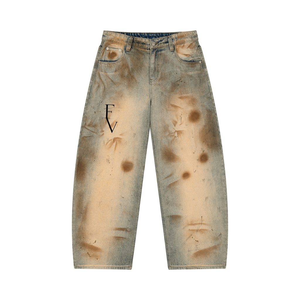 FV Vintage Wash Barrel Leg Jeans for men — front view, jeans blue | FreyaVibe London