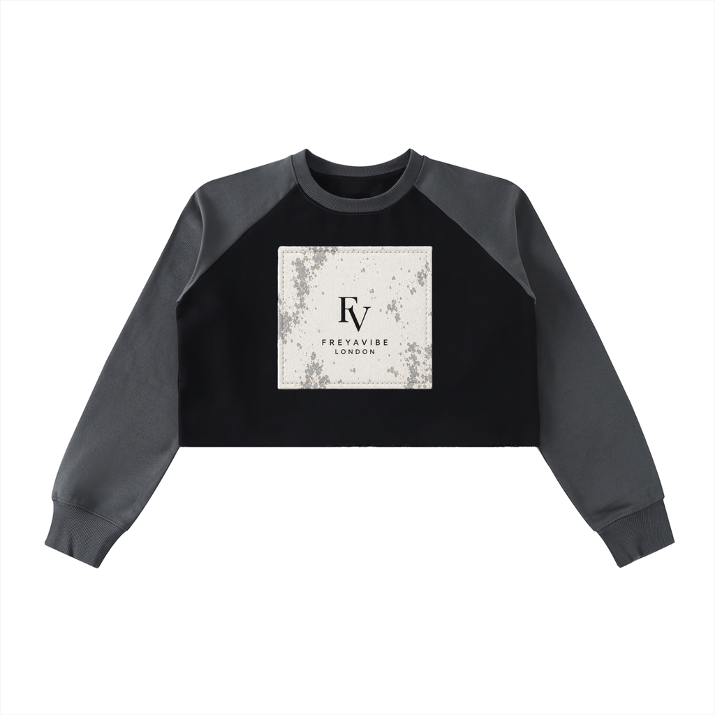 FreyaVibe Raw-Hem Colour-Block Raglan Crop Sweatshirt