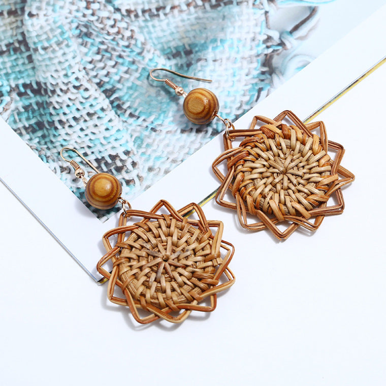 FreyaVibe Bohemian Rattan Sunflower Earrings