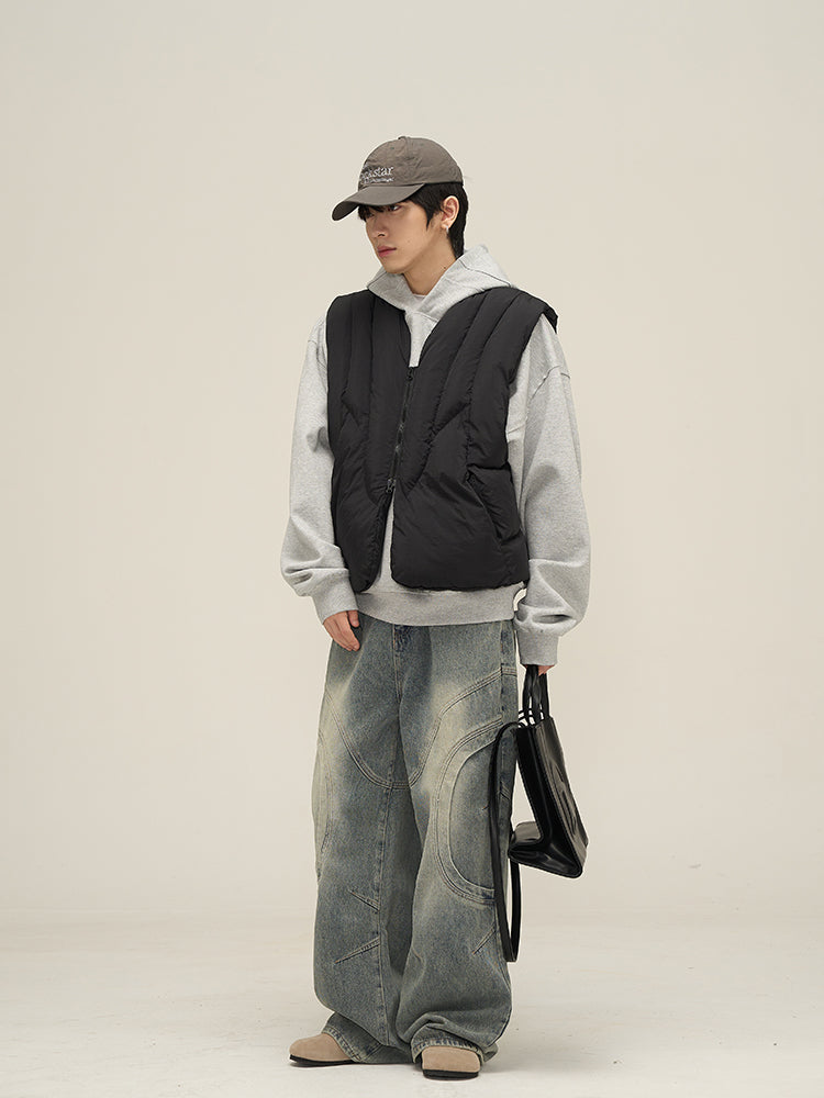 FV Deconstructed Straight Leg Jeans — washed denim texture close-up | FreyaVibe"