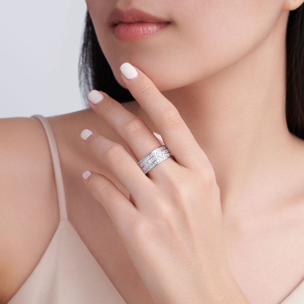 Gold-colour wide moissanite eternity band