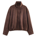 Women's minimalist suede jacket coat in picture colour – front view