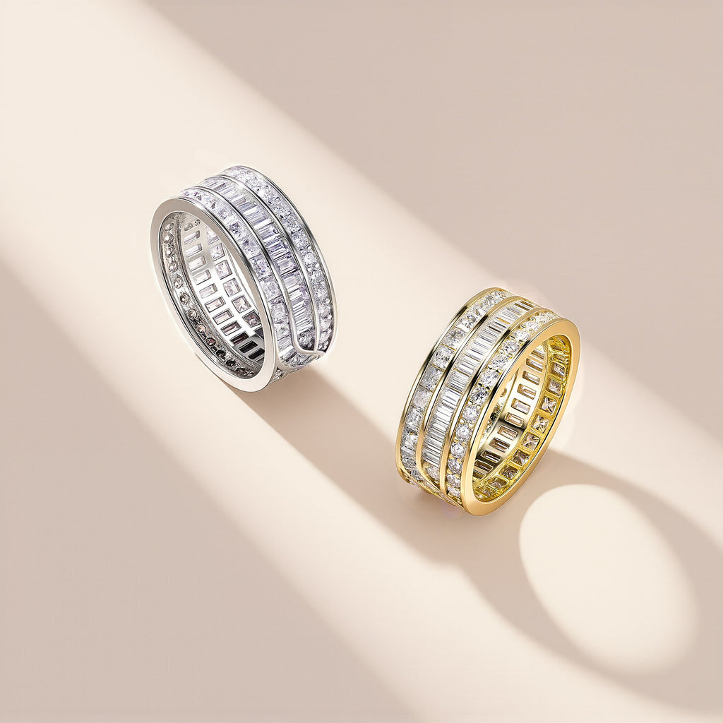 Moissanite eternity band dimensions and stone details