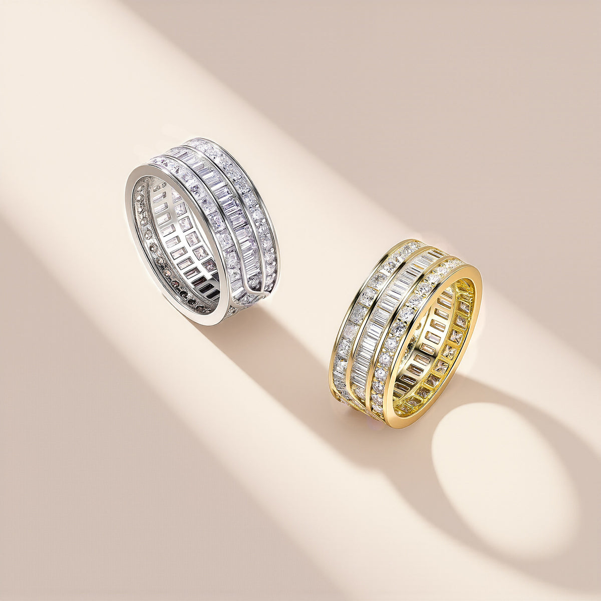 Moissanite eternity band dimensions and stone details