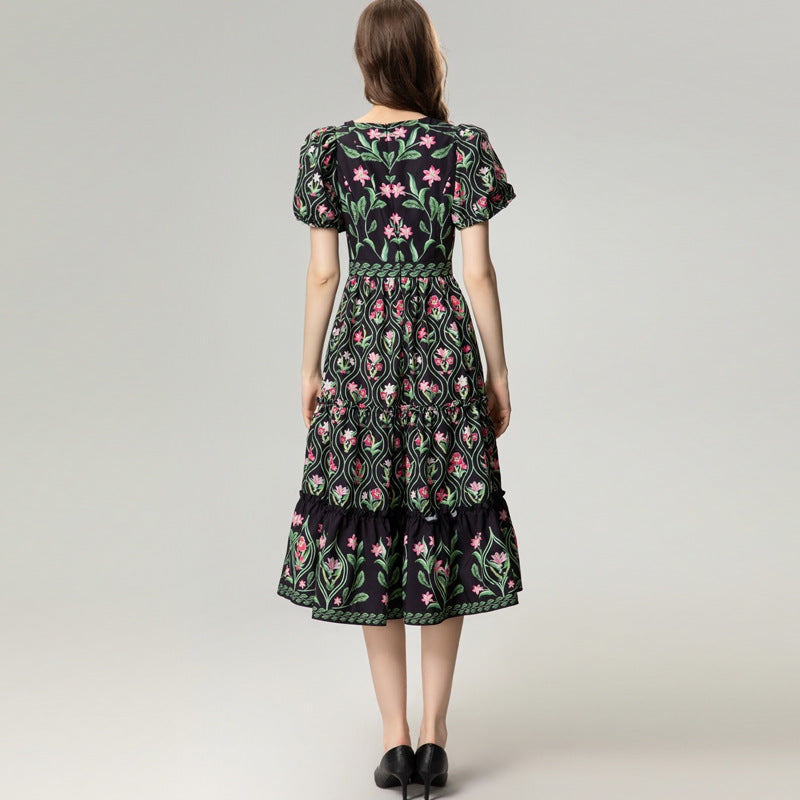 Botanical floral A-line dress, sizes S to XXL — FV London