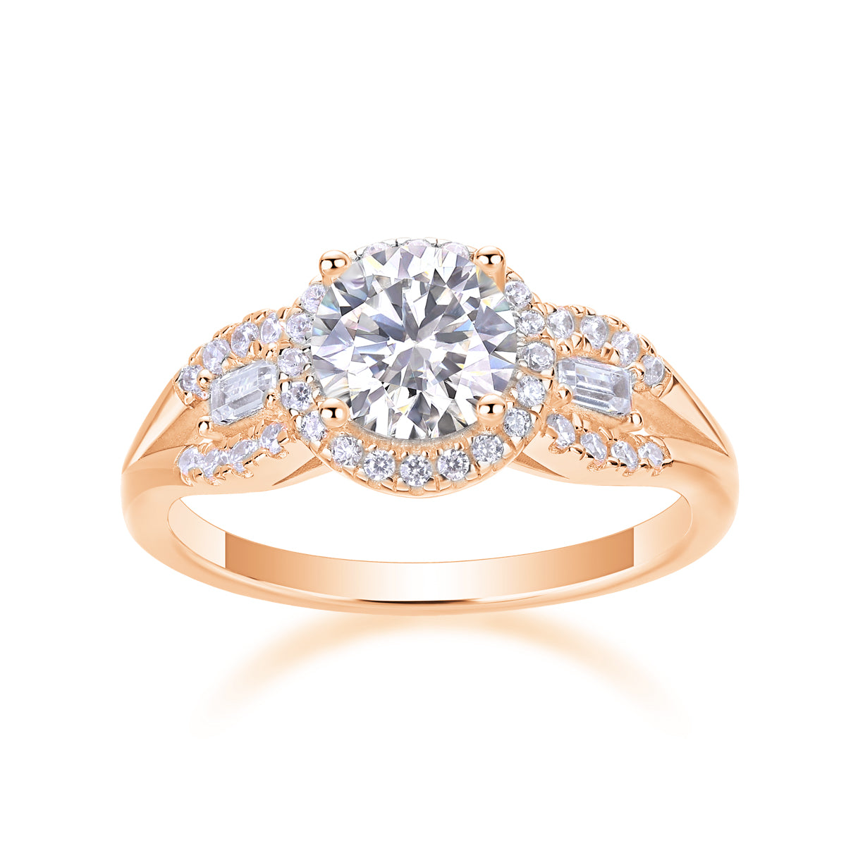 "Close-up of 1-carat round brilliant moissanite stone on FreyaVibe wedding ring"