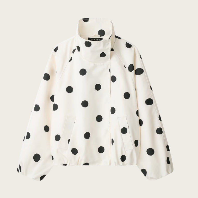 FV Polka Dot Turtleneck Aviator Jacket in white — front view