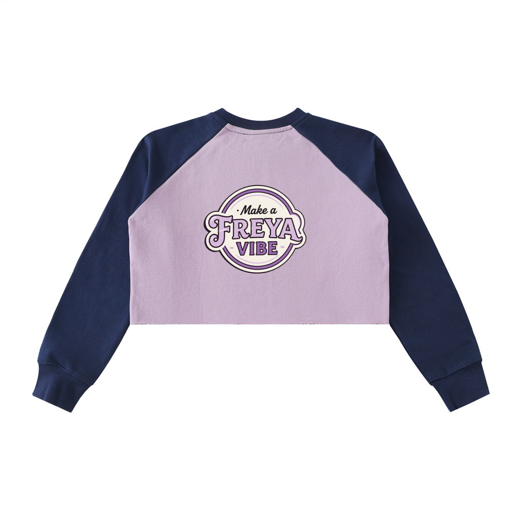 FreyaVibe Raw-Hem Colour-Block Raglan Crop Sweatshirt