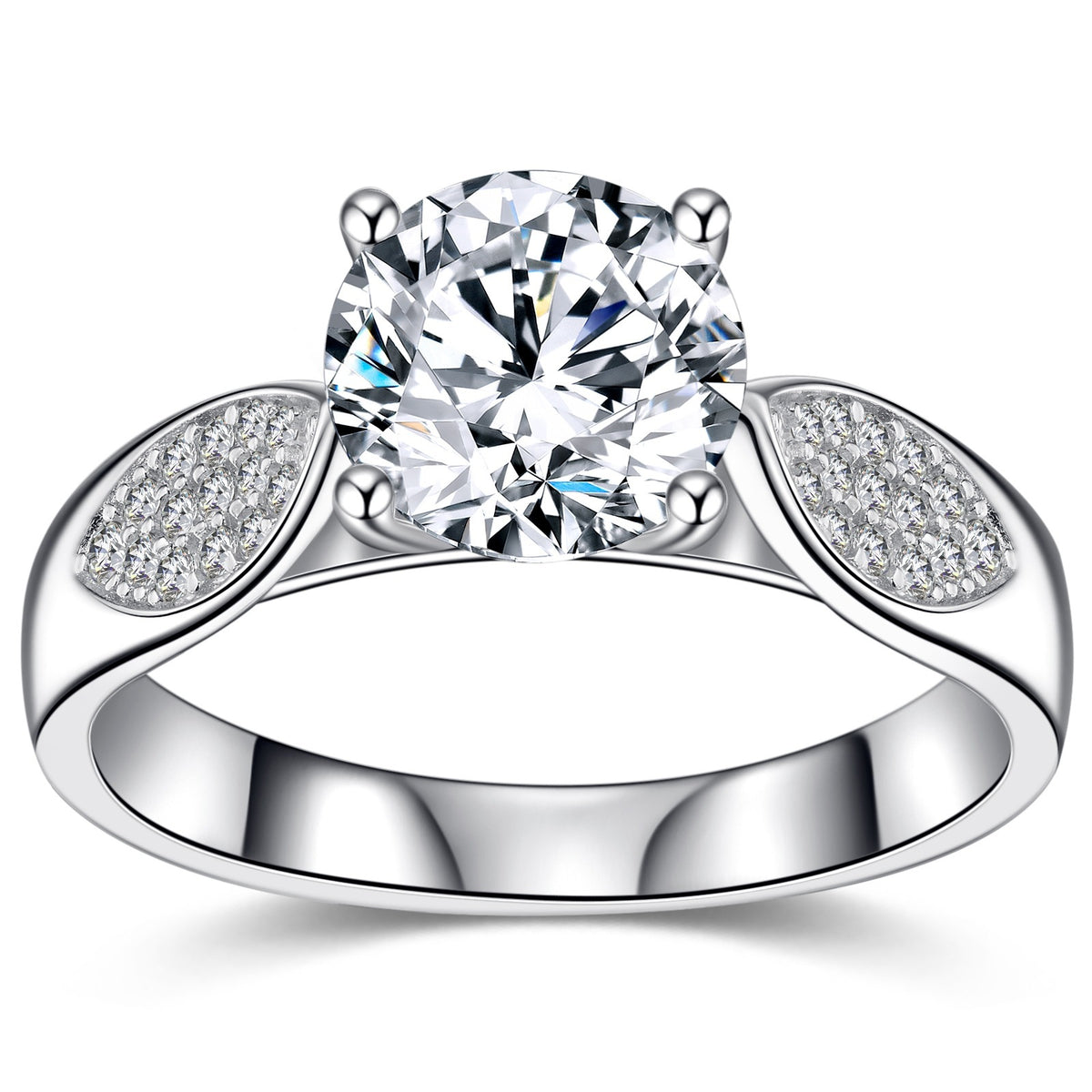 Leaf design moissanite ring worn on hand showing 8mm centre stone and pave leaf accents