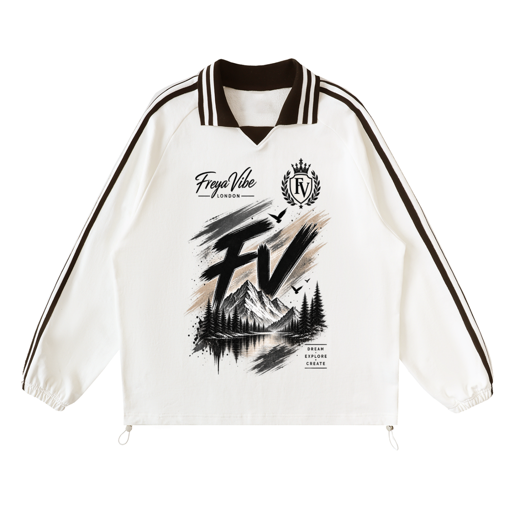Contrast Striped Lapel Collar Sweatshirt ODMPOD