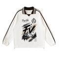 Contrast Striped Lapel Collar Sweatshirt ODMPOD