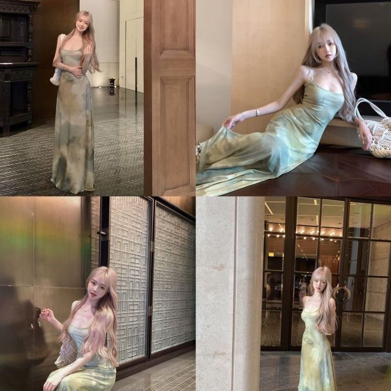 Minimalist Light Green Satin Strap Maxi Dress | Quiet Luxury Style
