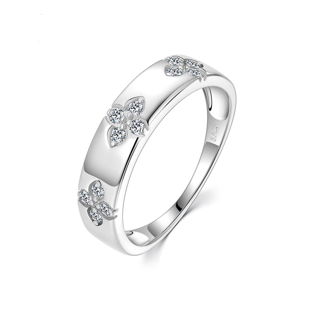 S925 silver floral cluster moissanite ring worn on hand showing sparkle and fit