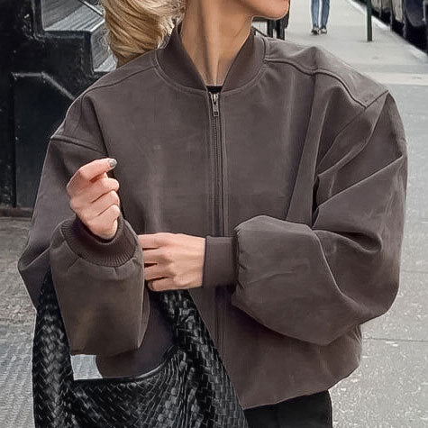 FV London grey bomber jacket long sleeve – lifestyle shot