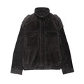 Suede leather coat zip detail close-up – FreyaVibe