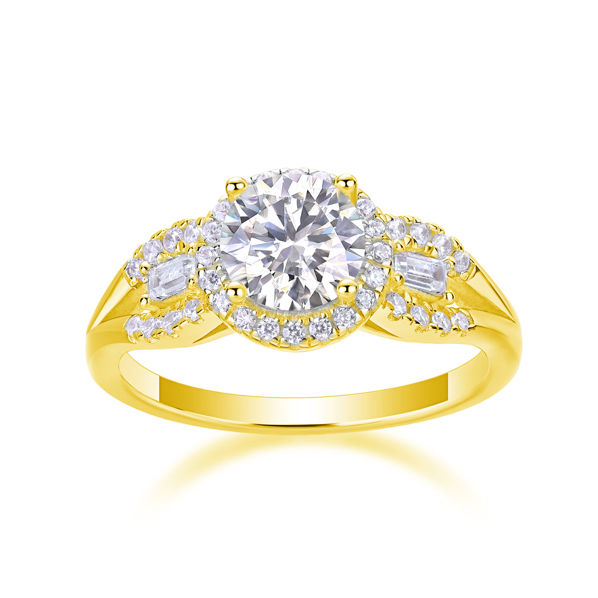 "Close-up of 1-carat round brilliant moissanite stone on FreyaVibe wedding ring"