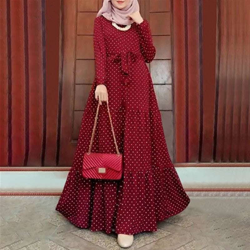 Wine Red on model, ruffle hem and waist tie detail