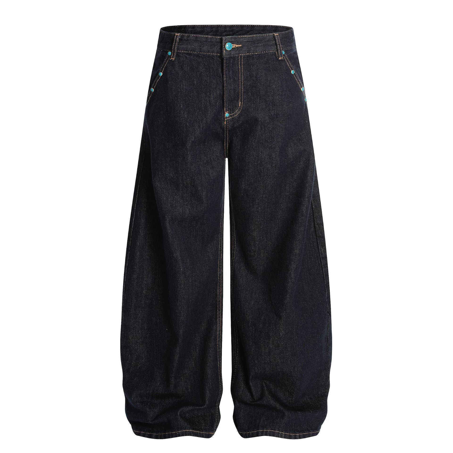 Men's wide leg bootcut denim jeans dark navy — loose fit retro style jeans by FreyaVibe London