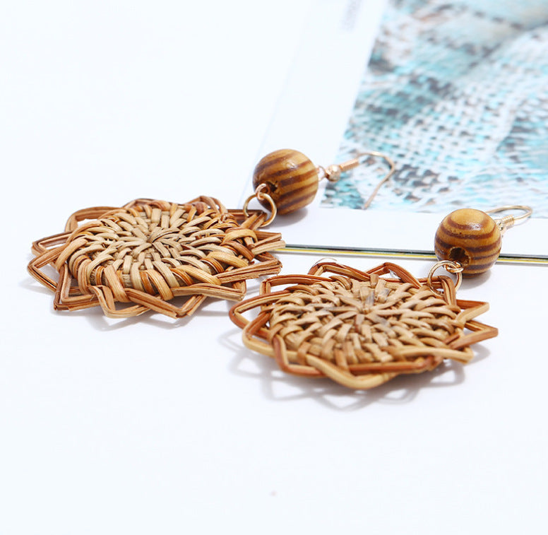 FreyaVibe Bohemian Rattan Sunflower Earrings