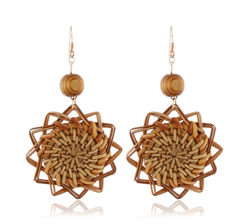 FreyaVibe Bohemian Rattan Sunflower Earrings