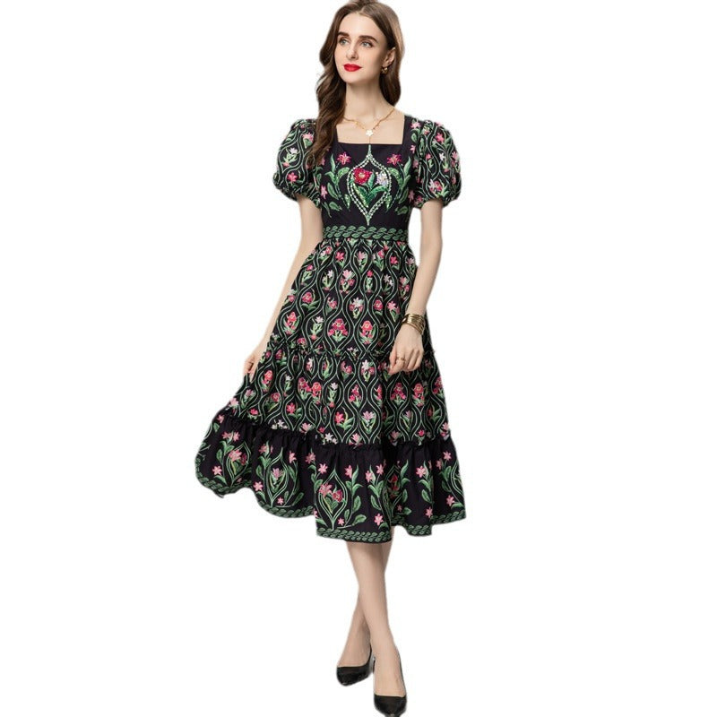 Vintage print midi dress, lightweight blended fabric — FV London