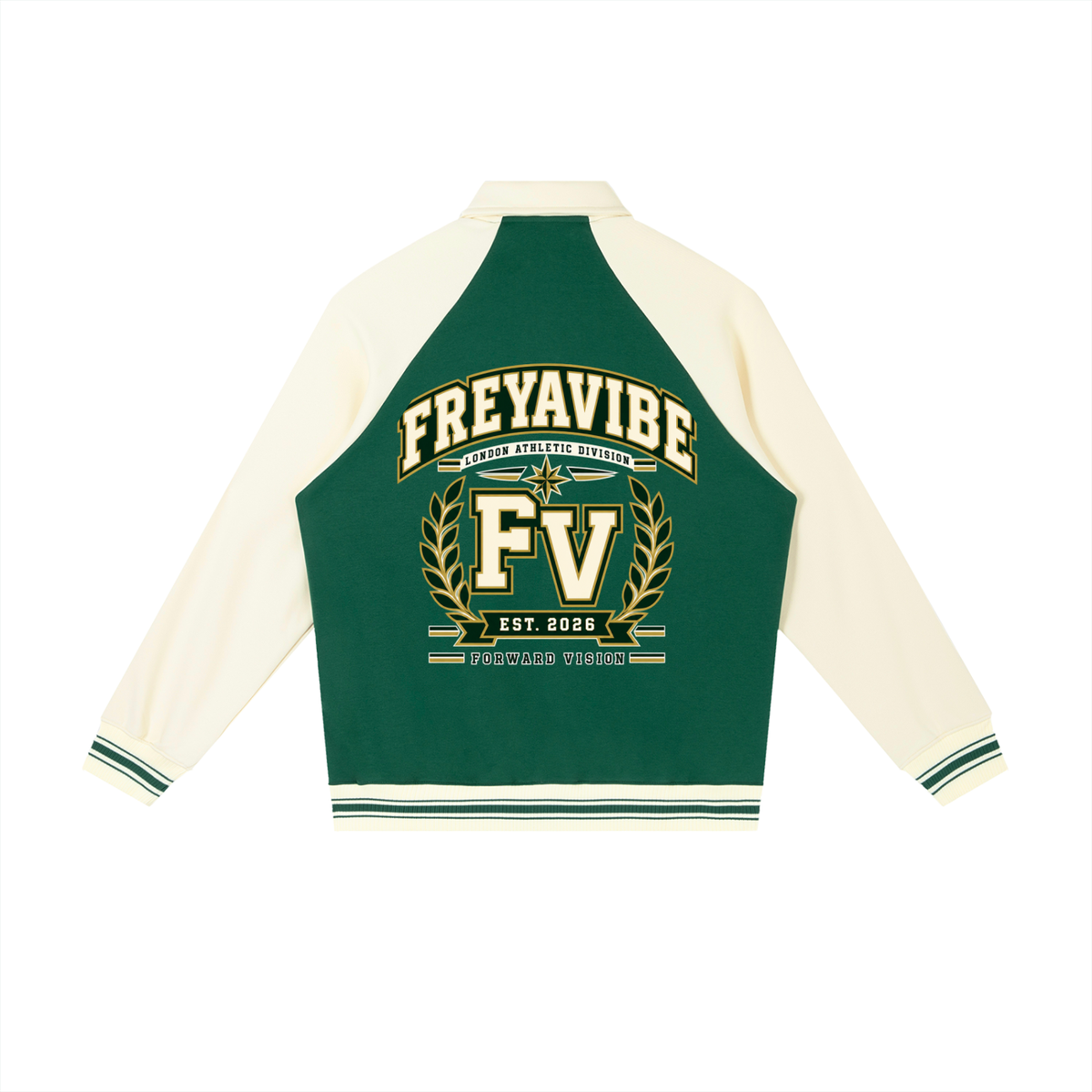 Men’s heavyweight baseball jacket button-front detail