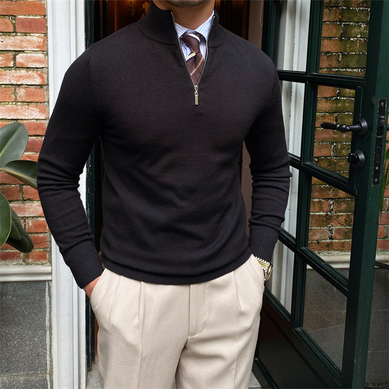 FV Kensington men’s quarter-zip knitted sweater with stand collar