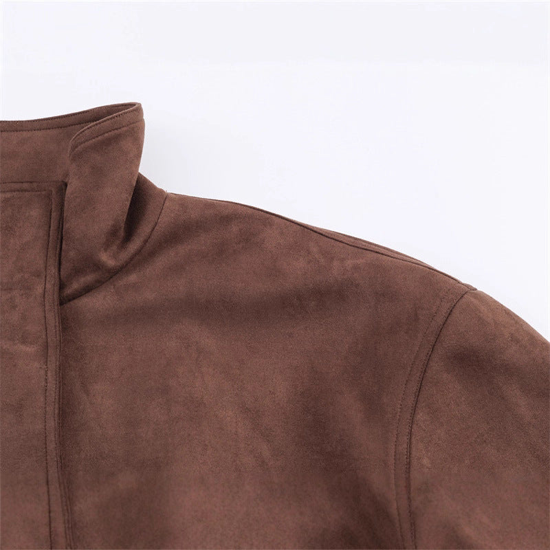 Women's faux suede zip jacket loose fit – side view