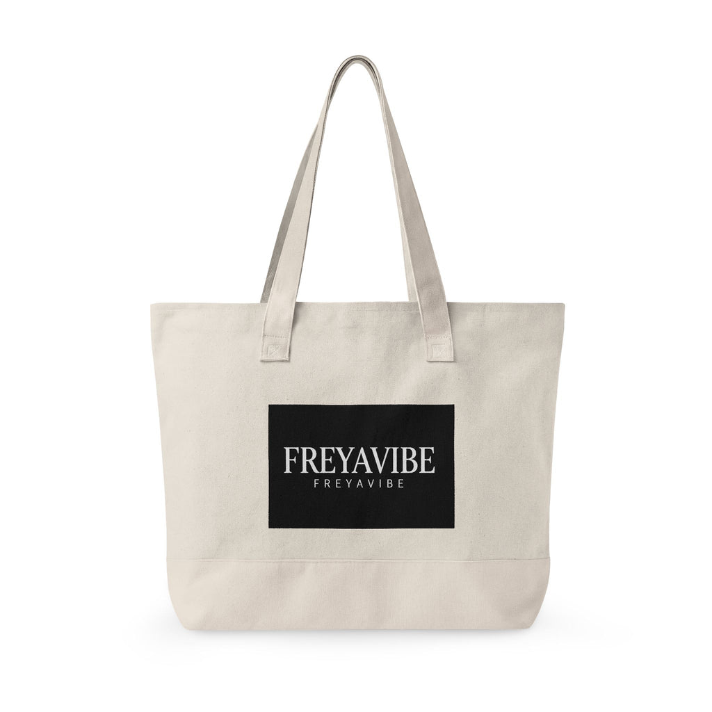 Canvas Tote Bag - 'FREYAVIBE' Logo Zippered Canvas Tote | Everyday Market Tote, Beach & Travel Bag