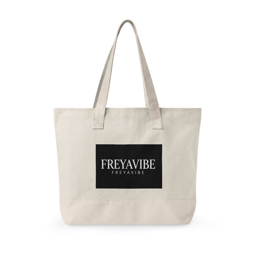Canvas Tote Bag - 'FREYAVIBE' Logo Zippered Canvas Tote | Everyday Market Tote, Beach & Travel Bag