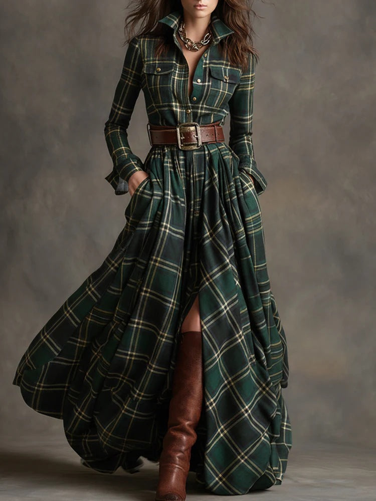 Plaid Shirt Maxi Dress FV — detail view, button placket and collar | FreyaVibe"