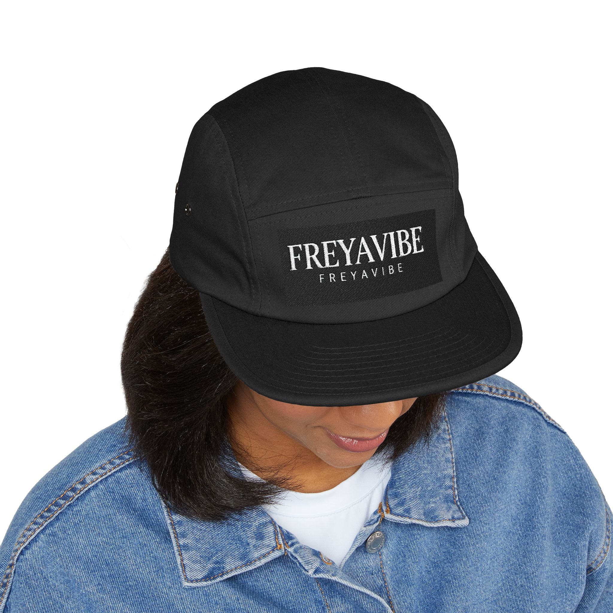 FREYAVIBE Embroidered 5-Panel Cap — Minimal Streetwear Patch Hat