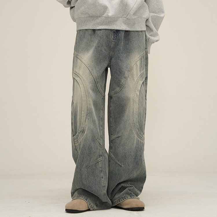 FV Deconstructed Straight Leg Jeans in blue wash — front view | FreyaVibe London
