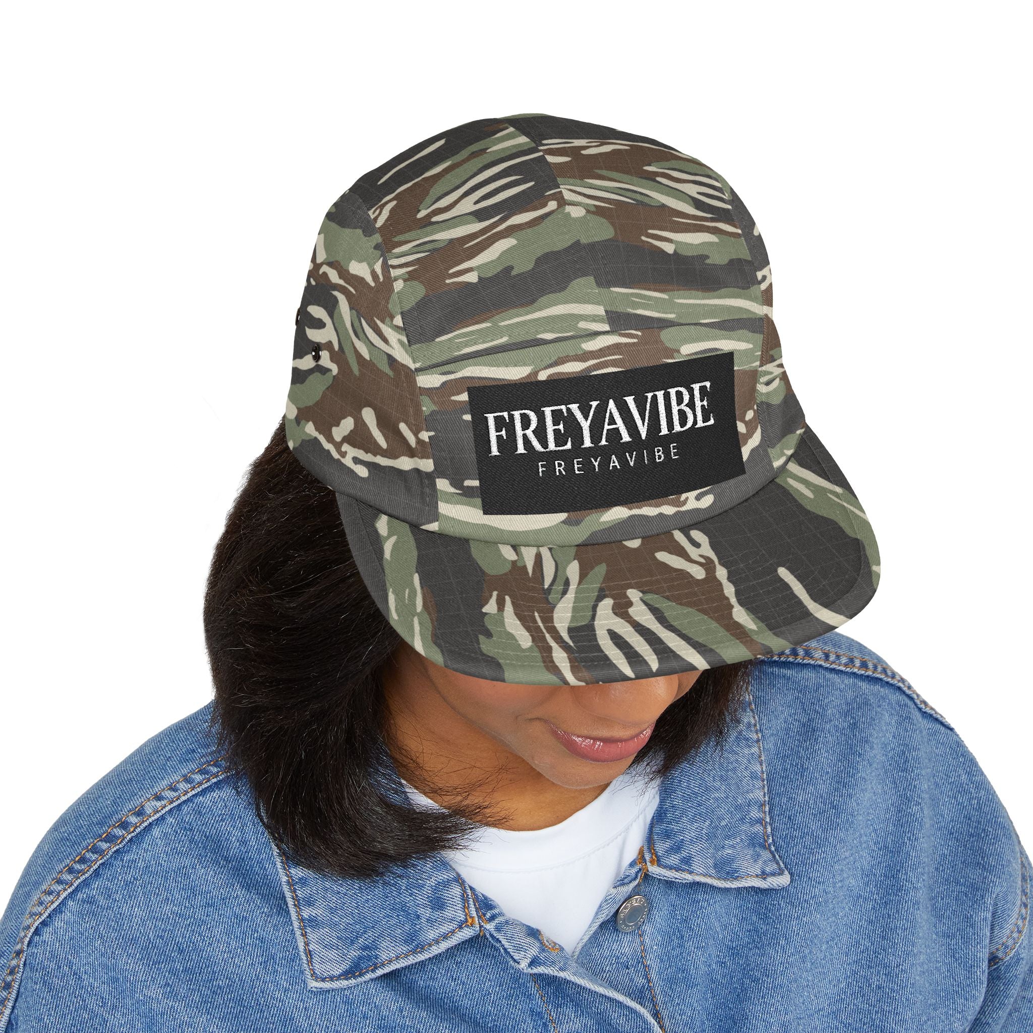 FREYAVIBE Embroidered 5-Panel Cap — Minimal Streetwear Patch Hat