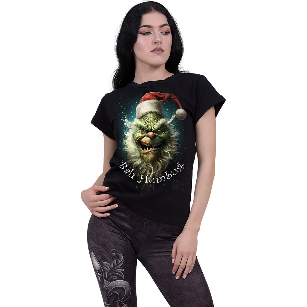 BAH HUMBUG - Boatneck Cap Sleeve Top Black Spiral Direct