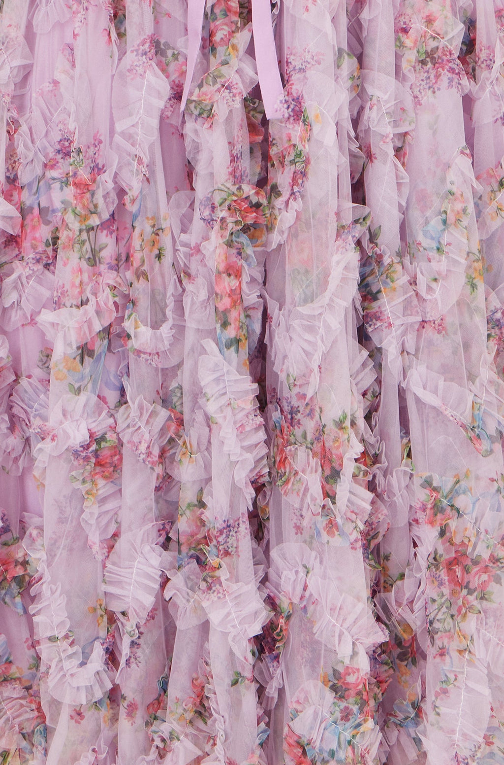 Yumi Lilac Floral Ruffle Mesh Midi Skirt