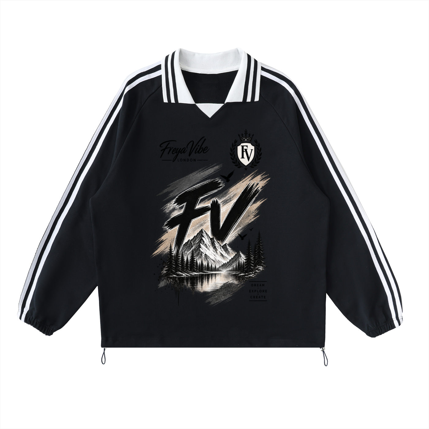 Contrast Striped Lapel Collar Sweatshirt ODMPOD