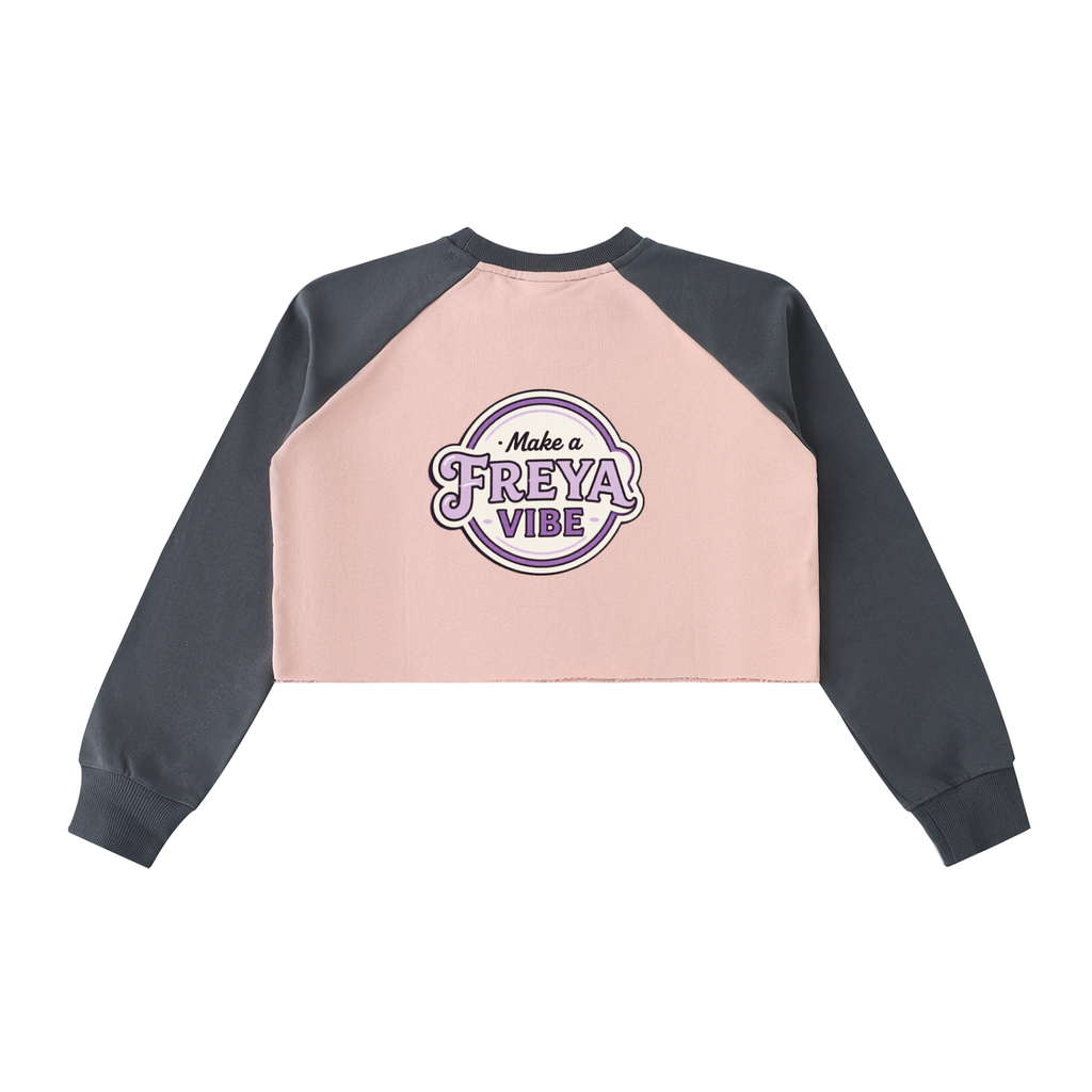 FreyaVibe Raw-Hem Colour-Block Raglan Crop Sweatshirt