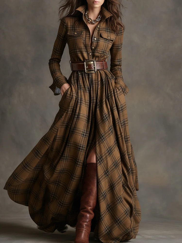 "Plaid Shirt Maxi Dress FV — back view, maxi length plaid dress | FreyaVibe"