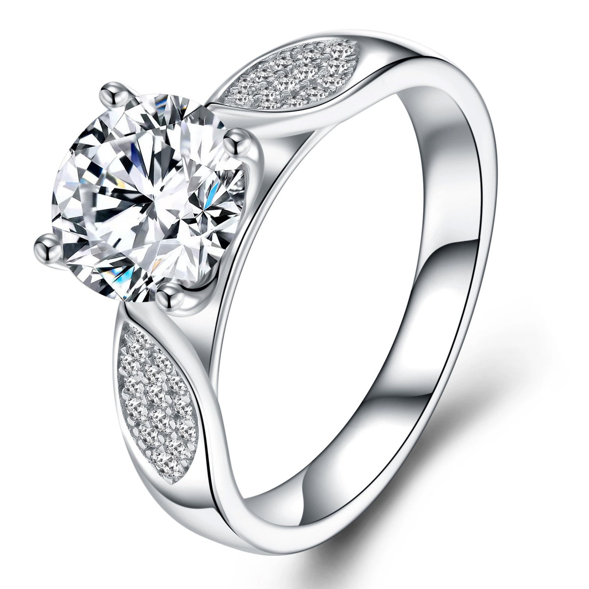 S925 silver leaf design moissanite ring 8mm D VVS1 gold finish on white background