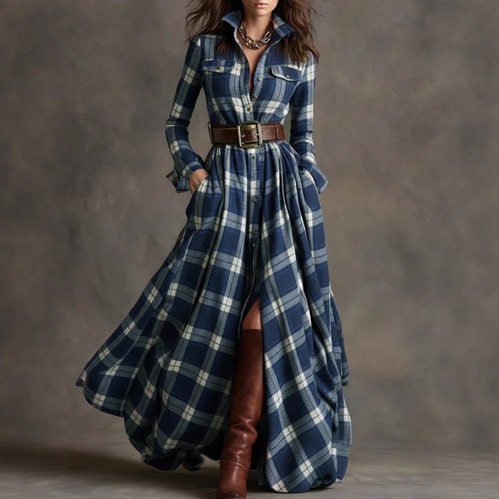 Plaid Shirt Maxi Dress FV — detail view, button placket and collar | FreyaVibe"