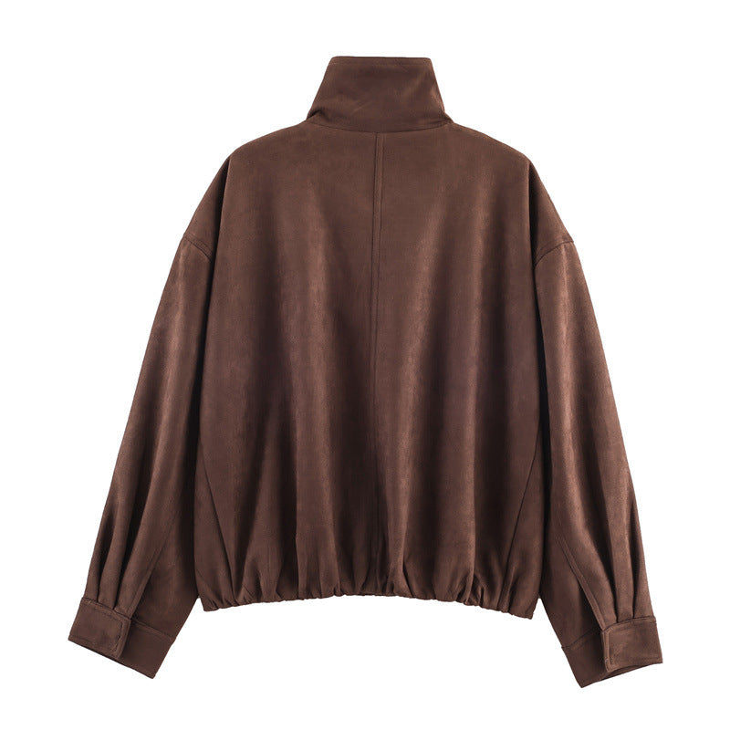 Women's zip up suede jacket coat in picture colour – full length