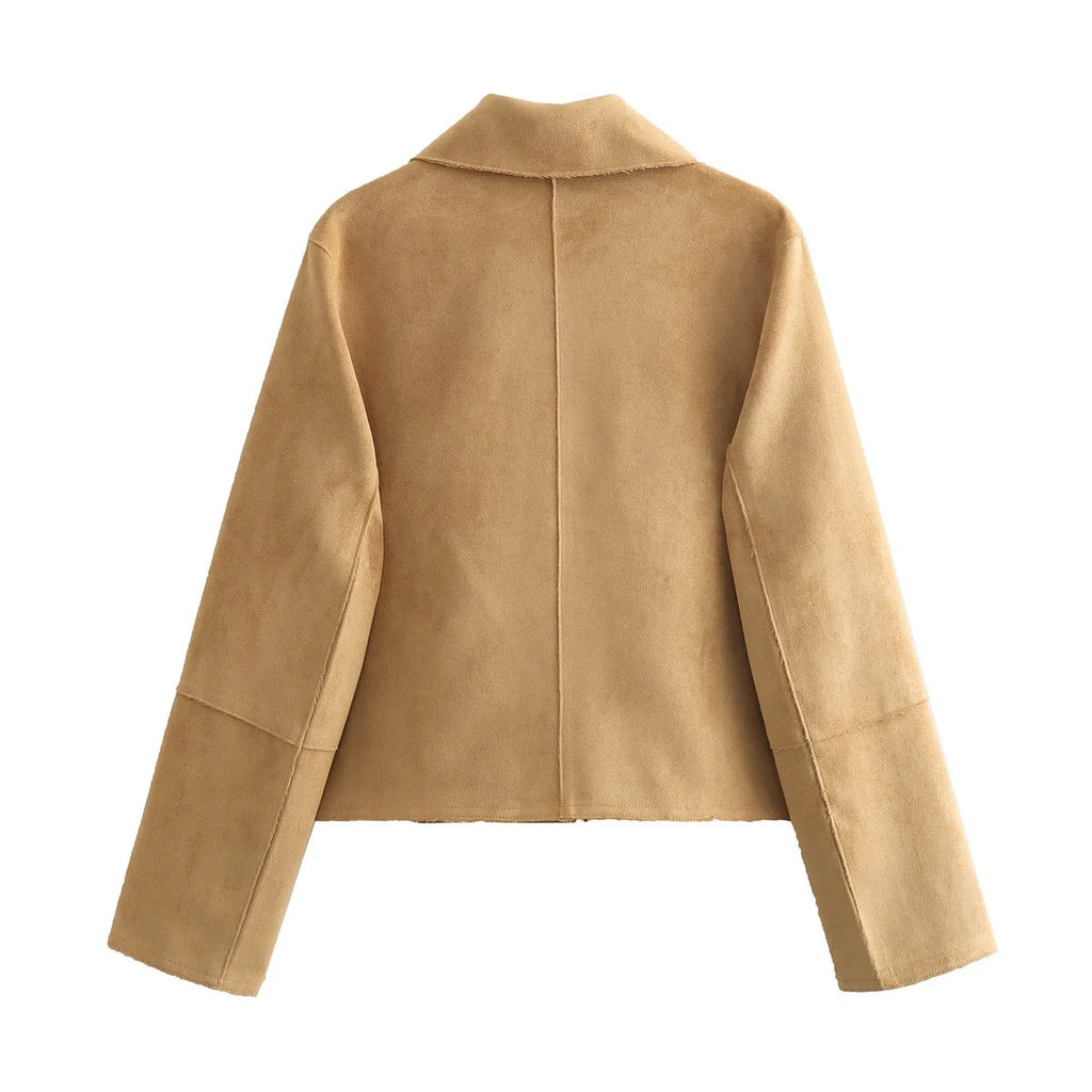 Suede Fabric Jacket Coat FV — full length outfit, women's dark brown suede outerwear coat | FreyaVibe
