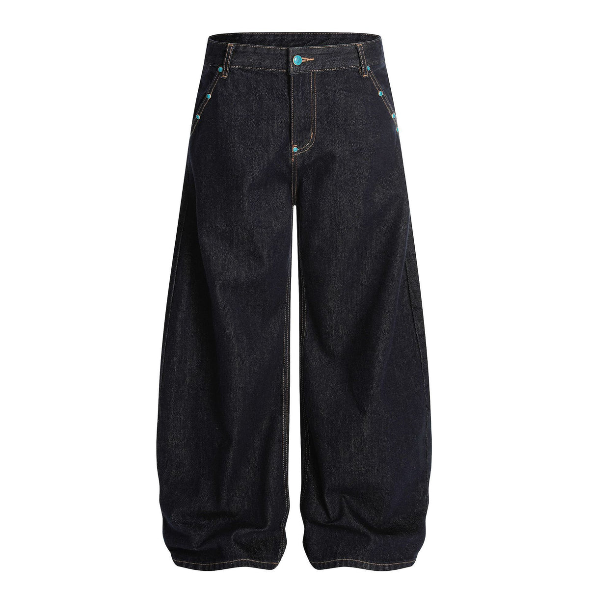 FreyaVibe men's dark navy bootcut jeans — relaxed loose fit mid-rise denim full length front view